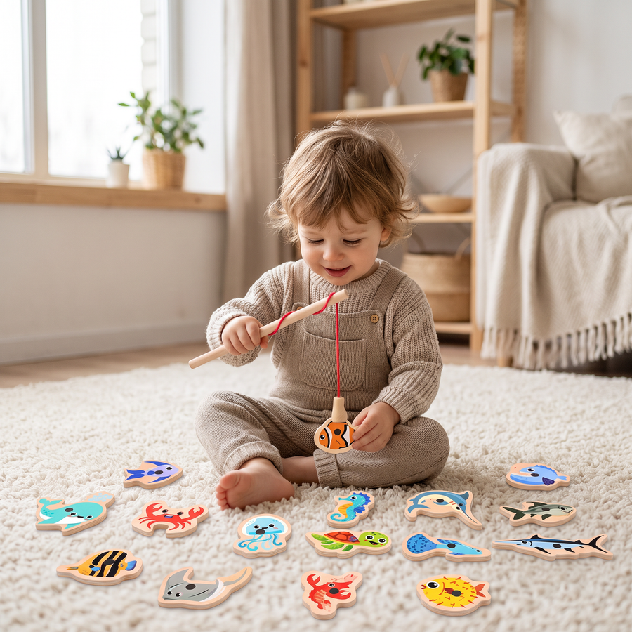 Jeu de pêche magnétique en bois