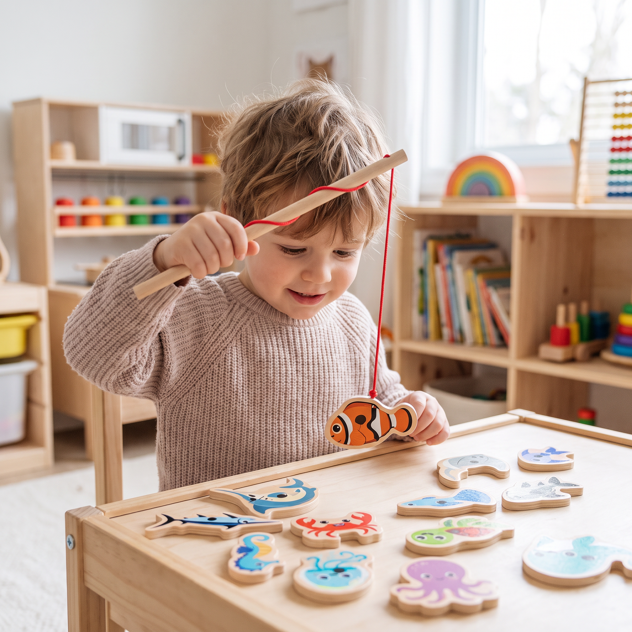 Jeu de pêche magnétique en bois