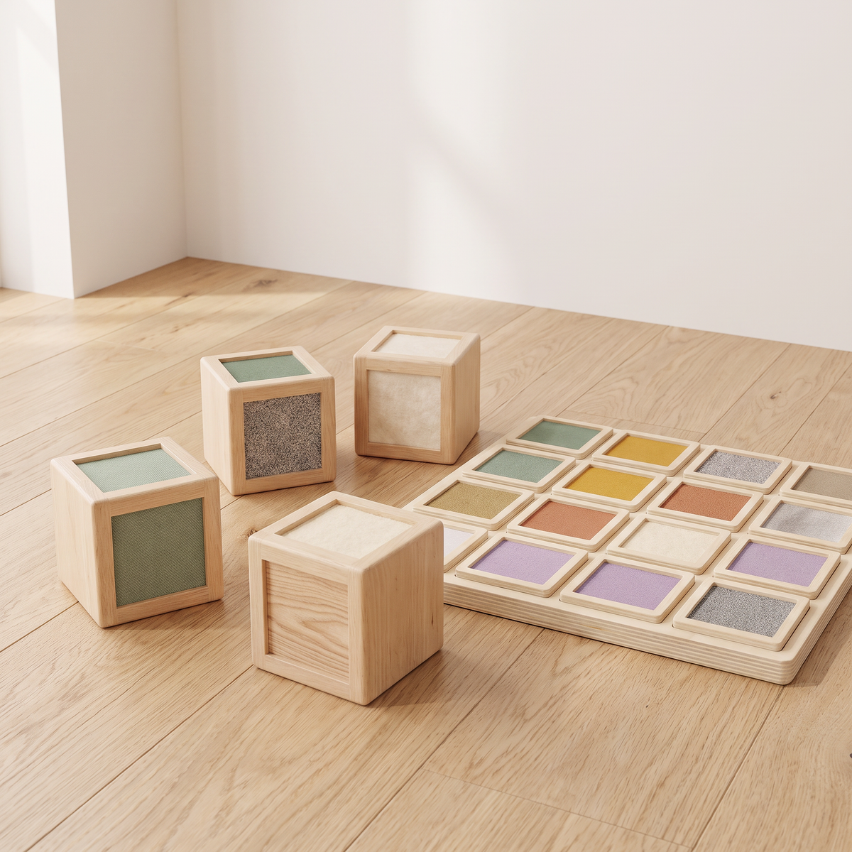 Briques sensorielles en bois — 16 pièces