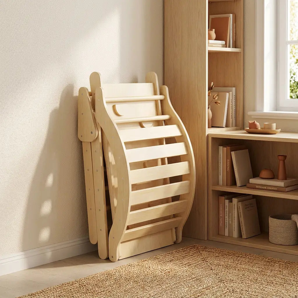 Set d'escalade Montessori Levio bois naturel — triangle d'escalade en bois brut