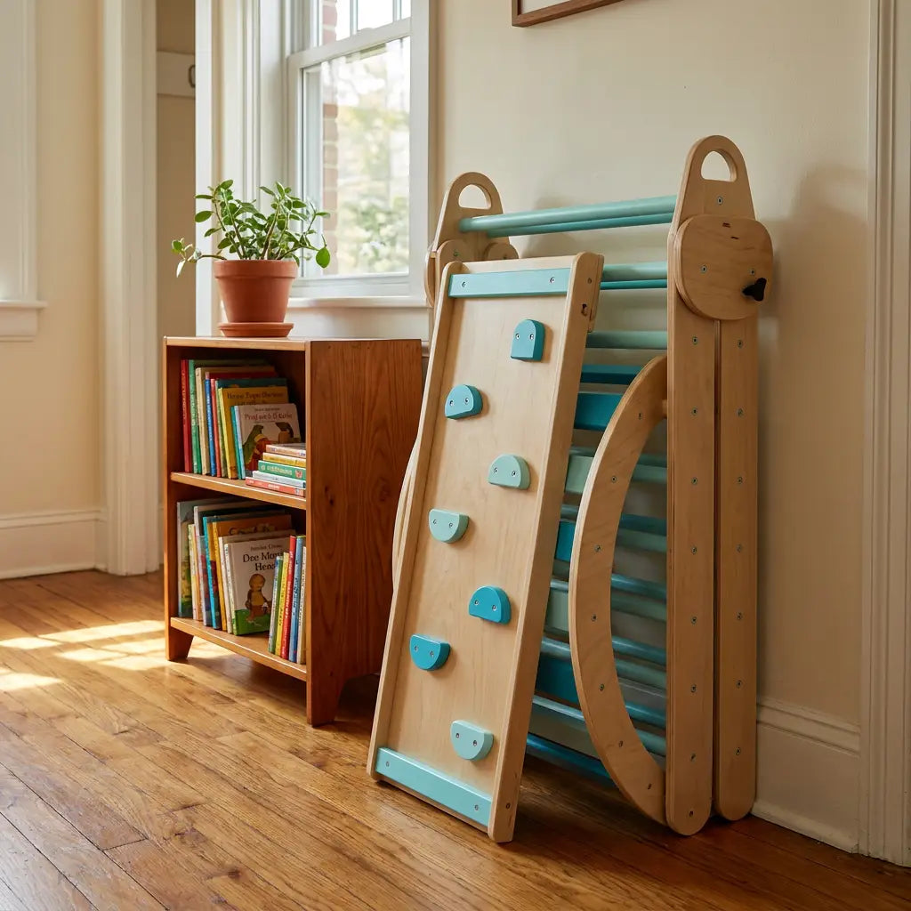 Set d'escalade Montessori Levio — triangle d'escalade en bois avec barreaux colorés