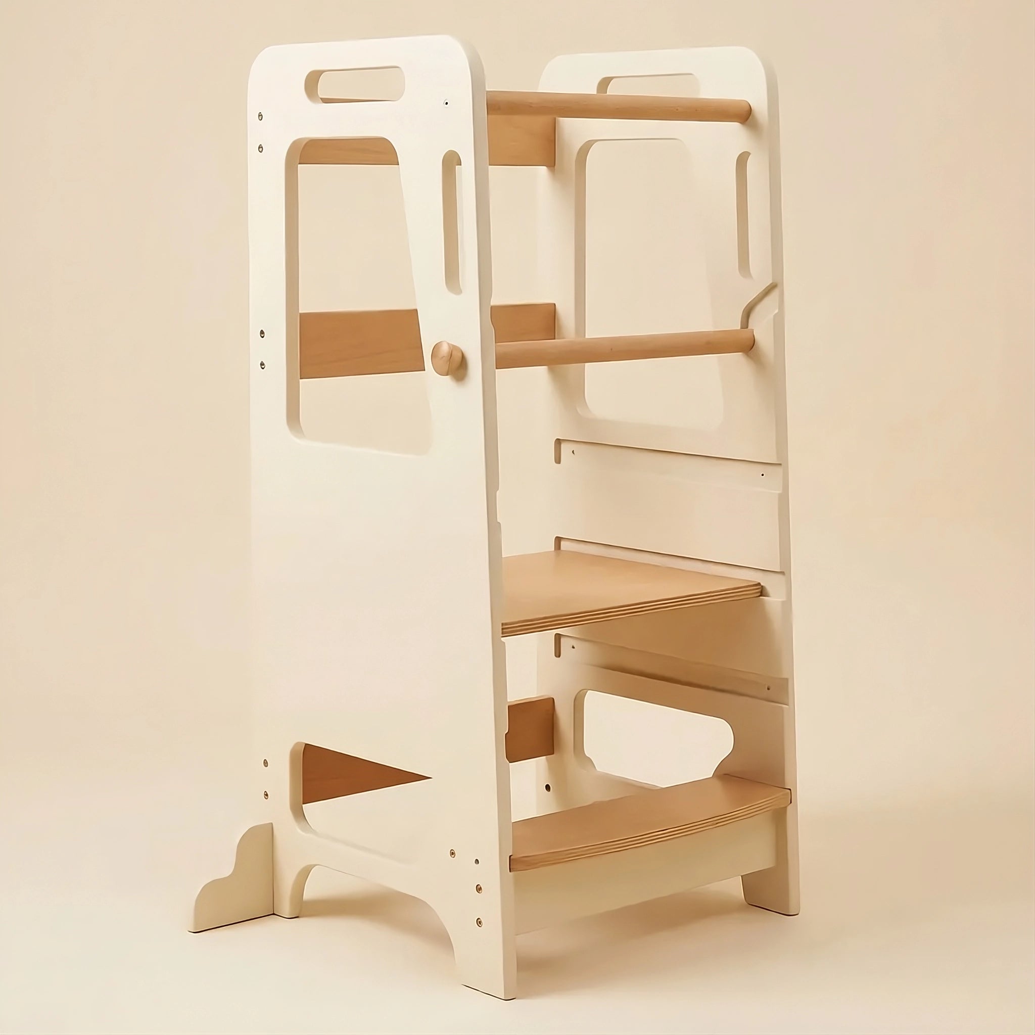 Tour d'observation Montessori Levio en bois blanc — réglable en hauteur, vue de face